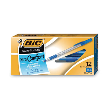 BIC® Round Stic Grip Xtra Comfort Ballpoint Pen, Stick, Fine 0.8 Mm, Blue Ink, Gray-blue Barrel, Dozen freeshipping - TVN Wholesale